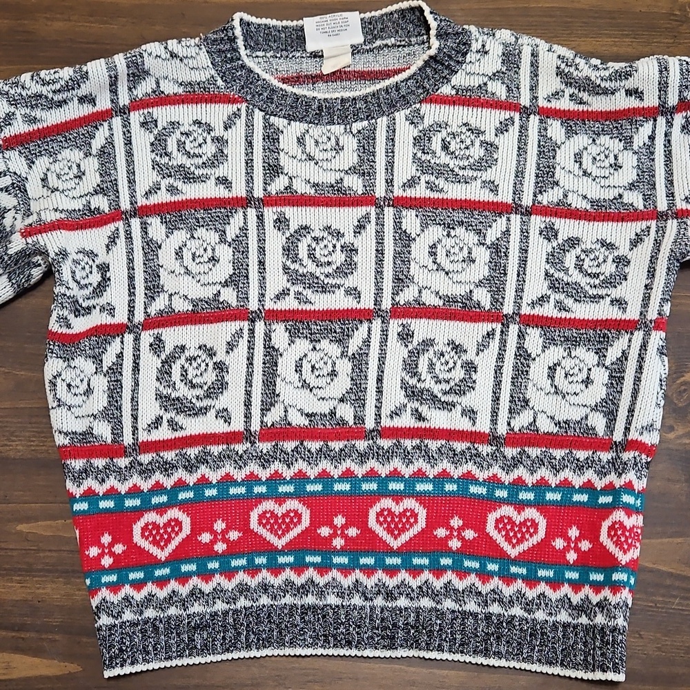 Vintage Rose & Heart Patterned Sweater